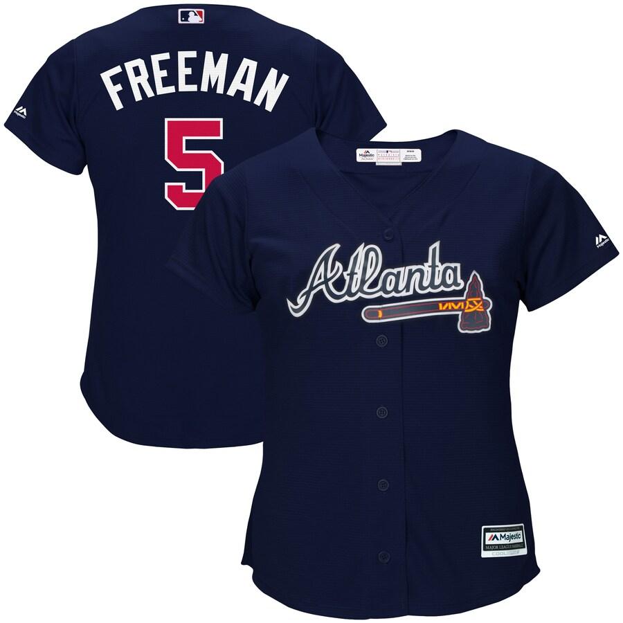 Women's Atlanta Braves Freddie Freeman Cool Base Replica Jersey Navy