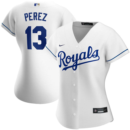 Womens Kansas City Royals Salvador Perez Cool Base Replica Jersey White