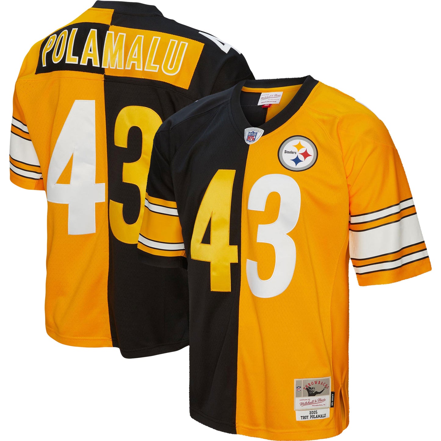 Troy Polamalu Pittsburgh Steelers Mitchell & Ness 2005 Split Legacy Replica Jersey - Black/Gold