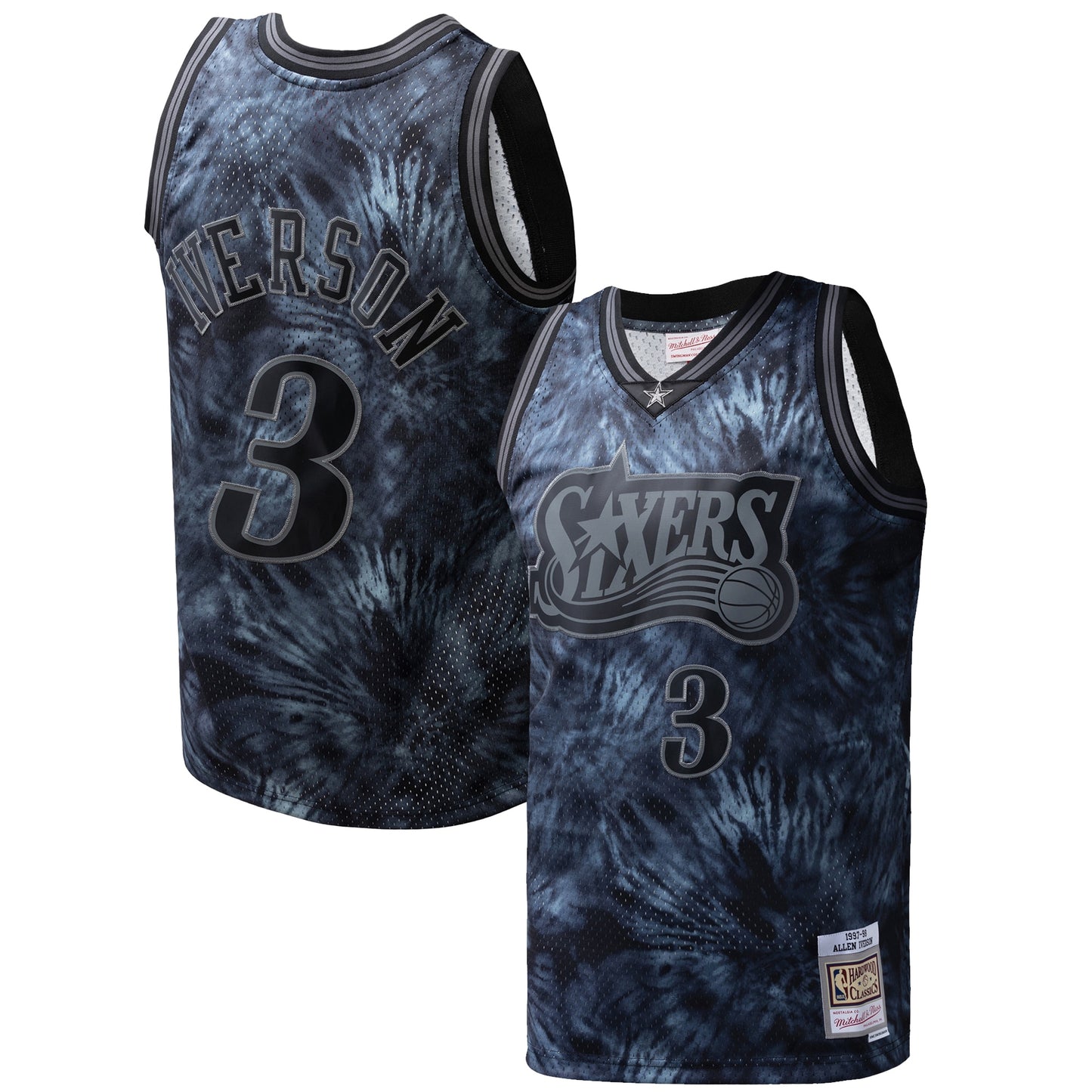 Allen Iverson Philadelphia 76ers Mitchell & Ness Hardwood Classics 1997/98 Tie-Dye Swingman Jersey - Black