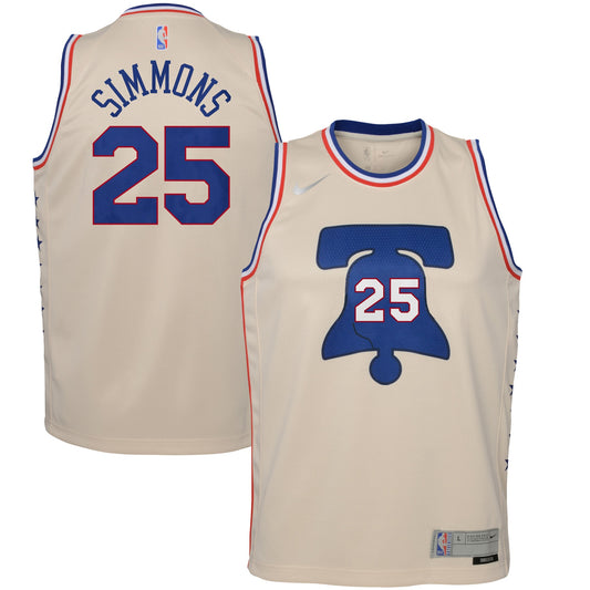 Ben Simmons Philadelphia 76ers Nike Youth 2020/21 Swingman Player Jersey Cream - Earned Edition