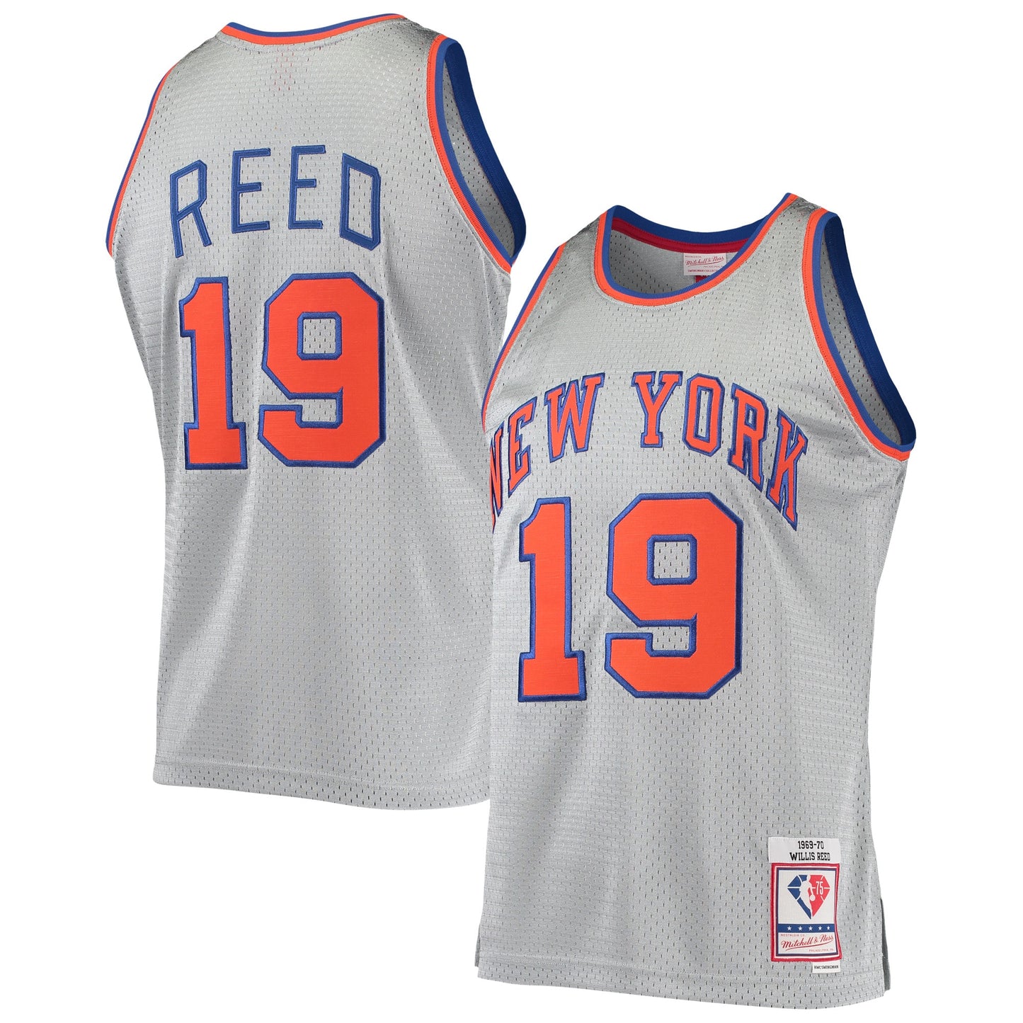 Willis Reed New York Knicks Mitchell & Ness 75th Anniversary 1969/70 Hardwood Classics Swingman Jersey - Silver